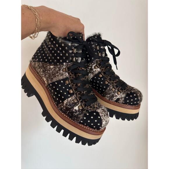 Cappelletti Pedula Trek Donna Italian Made Calf Hair Lug Sole Platform Boots, 38 - Picture 2 of 7